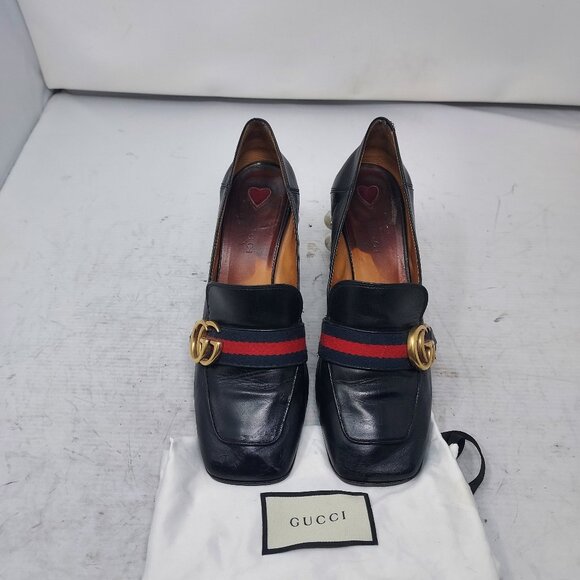 GUCCI BLACK GG PEYTON PEARL LEATHER HEEL SHOE - Picture 5 of 12
